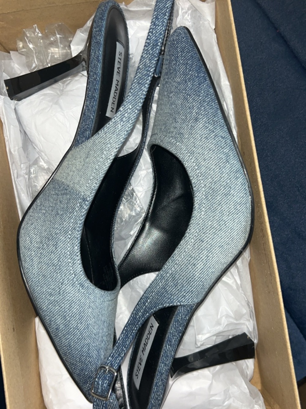 Steve Madden Light Blue Denim Pointed Slingback Heels